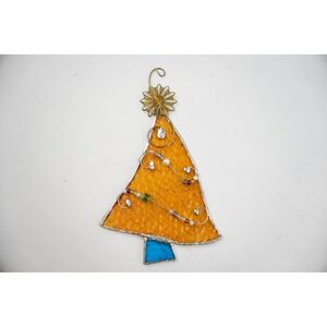 Handmade Stained Glass Christmas Tree Wall Hanging 7"‎ Tall Beaded Design